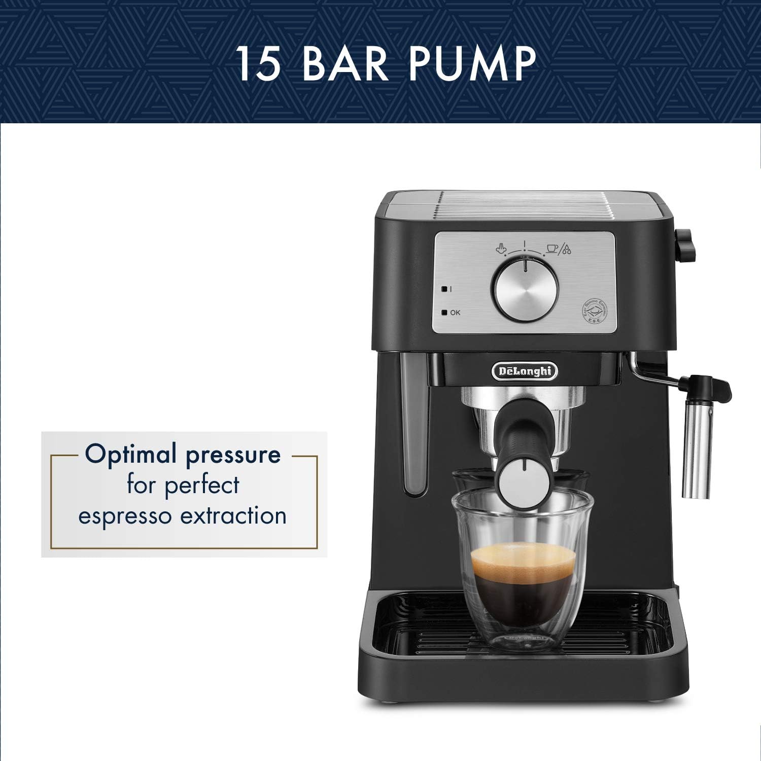 DeLonghi Stilosa Manual Espresso Machine, Latte Cappuccino Maker, 15 Bar Pump Pressure + Milk Frother Steam Wand, Black / Stainless, EC260BK, 13.5 x 8.07 x 11.22 inches DeLonghi Stilosa Manual Espresso Machine, Latte Cappuccino Maker, 15 Bar Pump Pressure + Milk Frother Steam Wand, Black / Stainless, EC260BK, 13.5 x 8.07 x 11.22 inches