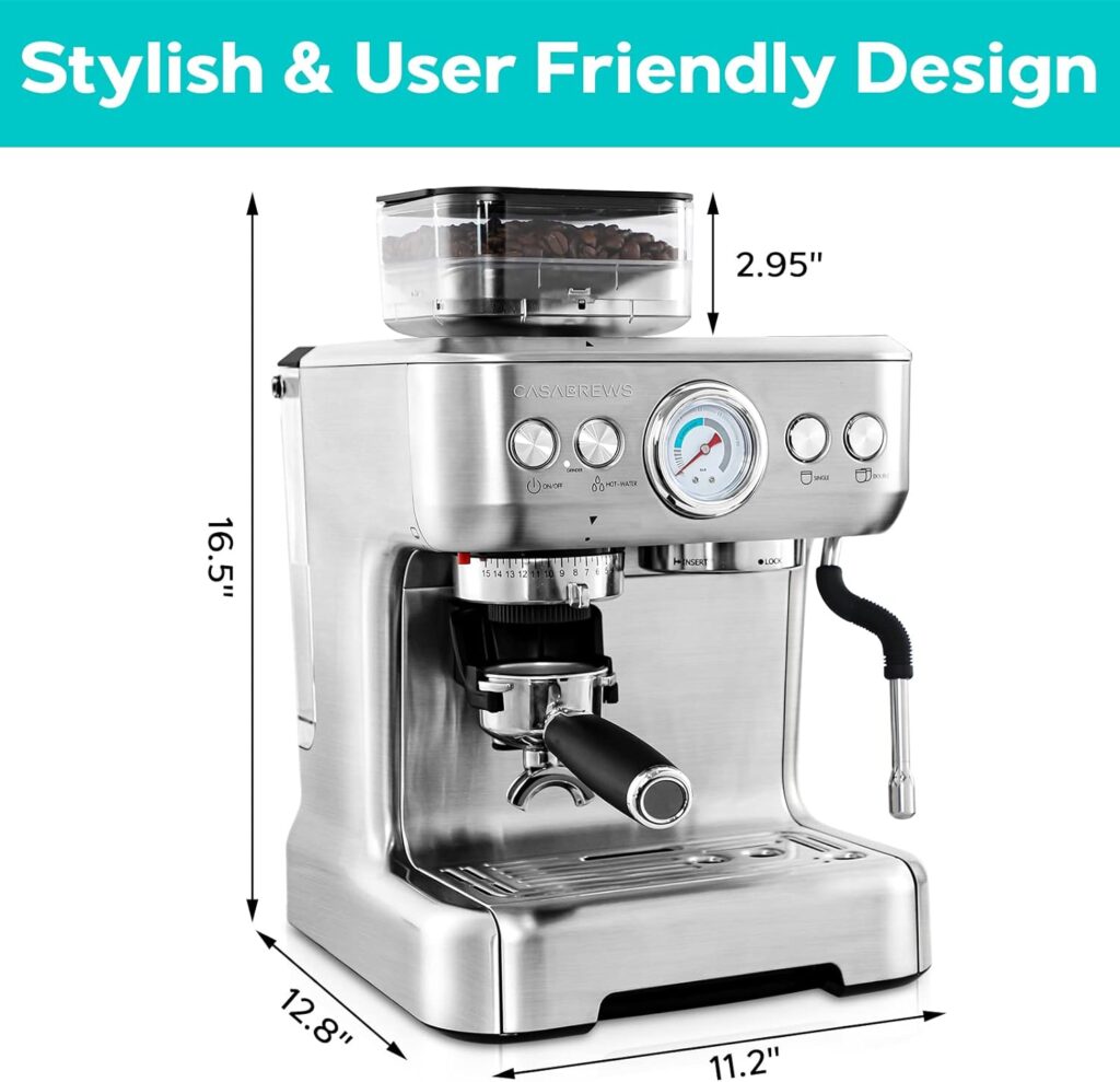 CASABREWS Espresso Machine With Grinder, Professional Barista Coffee Maker With Milk Frother Steam Wand, With Removable Water Tank for Cappuccinos or Lattes, Gift for Mom Dad CASABREWS Espresso Machine With Grinder, Professional Barista Coffee Maker With Milk Frother Steam Wand, With Removable Water Tank for Cappuccinos or Lattes, Gift for Mom Dad