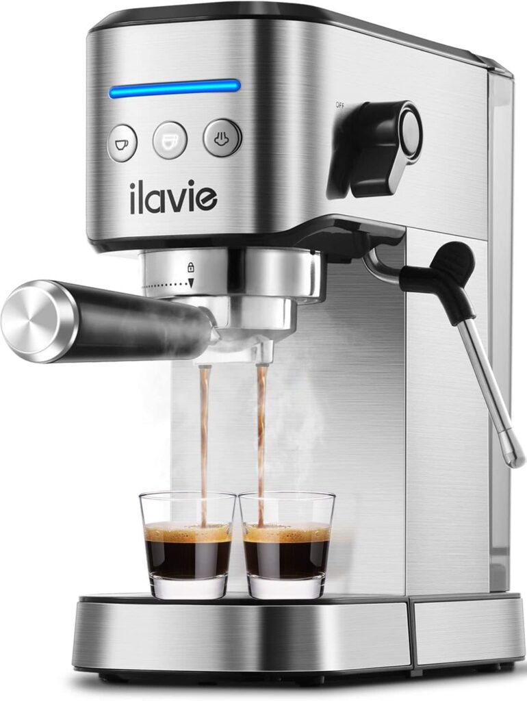 ILAVIE Espresso Machines with Steamer, 20 Bar Pump Espresso and Cappuccino latte Maker, Espresso Machine Easy to Use for Home Barista, Stainless Steel, 1350W: Home Kitchen ILAVIE Espresso Machines with Steamer, 20 Bar Pump Espresso and Cappuccino latte Maker, Espresso Machine Easy to Use for Home Barista, Stainless Steel, 1350W: Home Kitchen