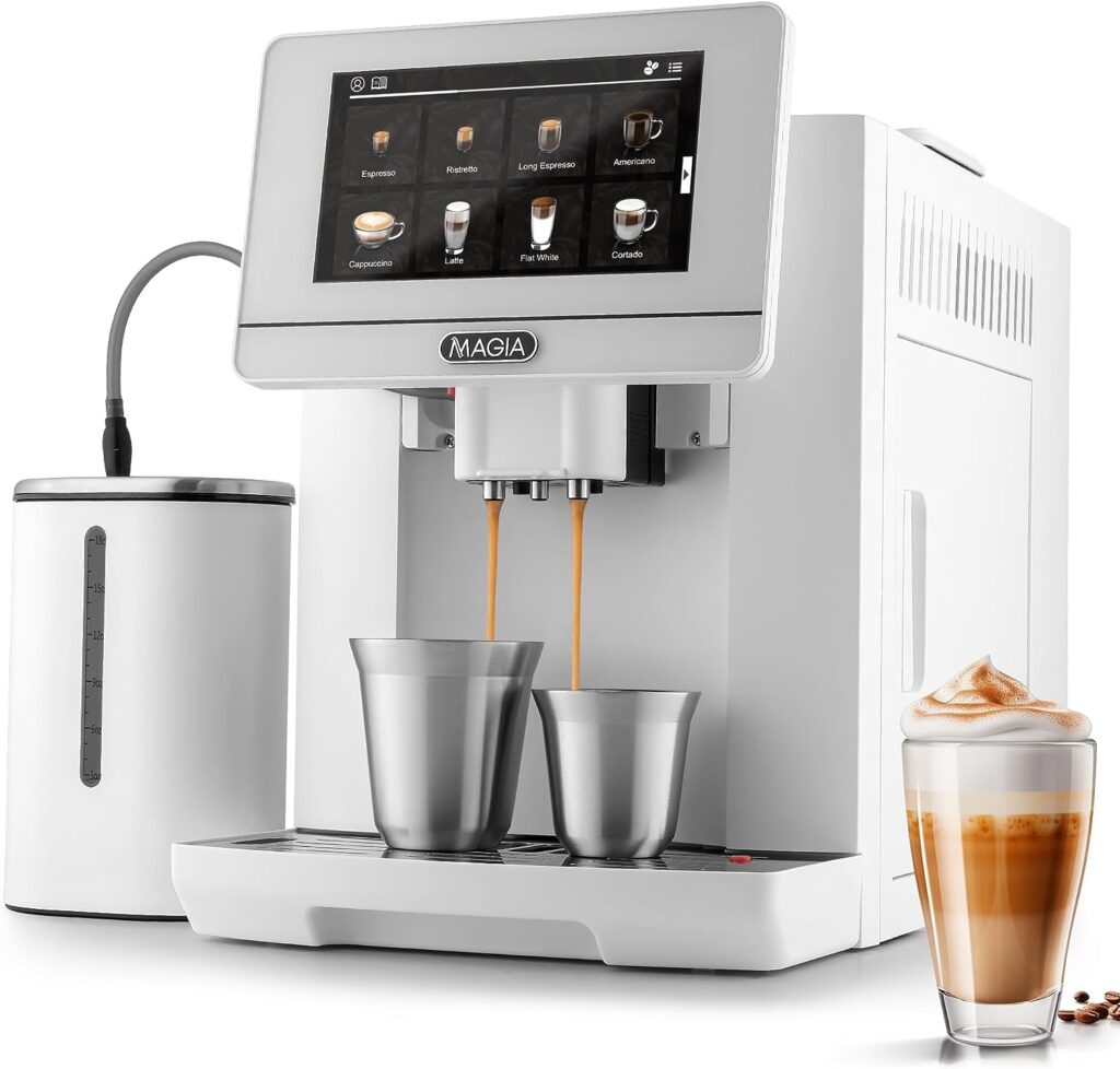 Zulay White LUX Magia Super Automatic Espresso Machine with Grinder - Cappuccino Latte Coffee Maker with Milk Frother Insulated Milk Container - Touch Screen, 19 Coffee Recipes, 10 User Profiles Zulay White LUX Magia Super Automatic Espresso Machine with Grinder - Cappuccino Latte Coffee Maker with Milk Frother Insulated Milk Container - Touch Screen, 19 Coffee Recipes, 10 User Profiles