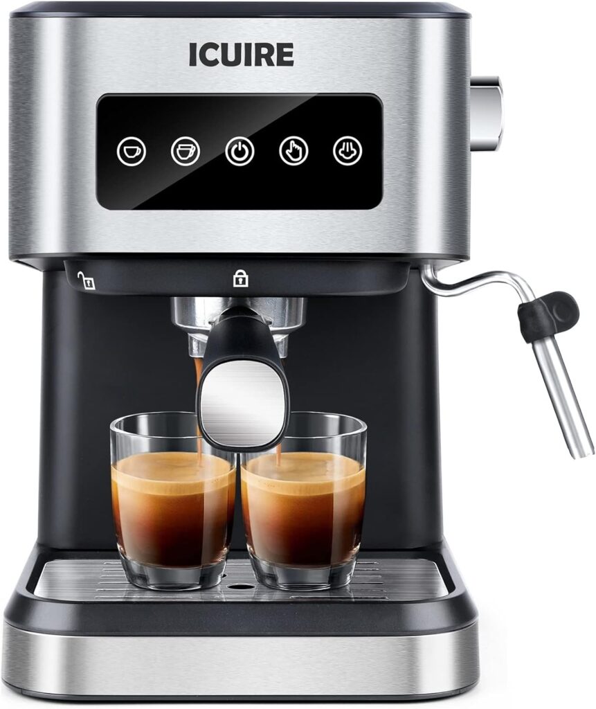 ICUIRE Espresso Machine with Milk Frother, 20 Bar Coffee Machine, 1.5L/50oz Removable Water Tank, 1050W Semi-Automatic Espresso/Latte/Cappuccino Machines for Home Barista, Office ICUIRE Espresso Machine with Milk Frother, 20 Bar Coffee Machine, 1.5L/50oz Removable Water Tank, 1050W Semi-Automatic Espresso/Latte/Cappuccino Machines for Home Barista, Office