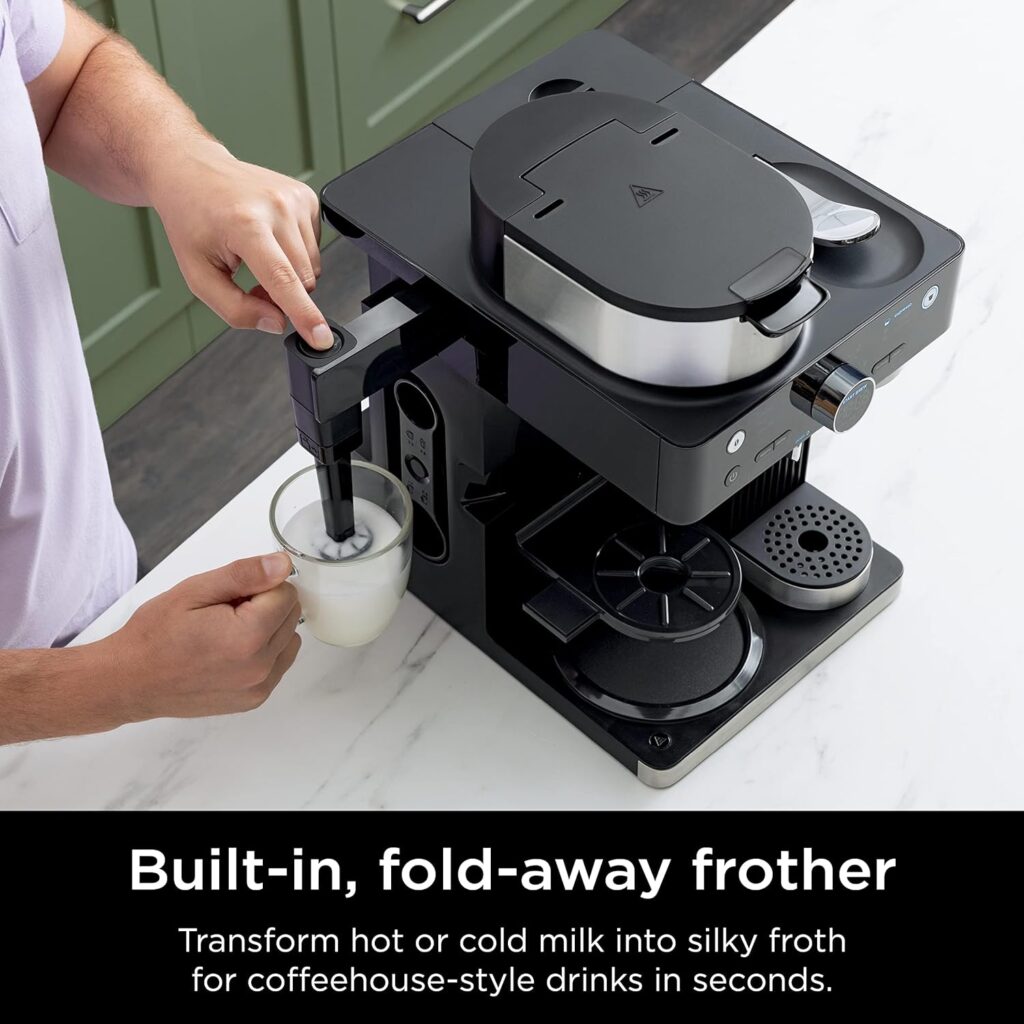 Ninja CFN601 Espresso Coffee Barista System, Single-Serve Coffee Nespresso Capsule Compatible, 12-Cup Carafe, Built-in Frother, Espresso, Cappuccino Latte Maker, Black Stainless Steel Ninja CFN601 Espresso Coffee Barista System, Single-Serve Coffee Nespresso Capsule Compatible, 12-Cup Carafe, Built-in Frother, Espresso, Cappuccino Latte Maker, Black Stainless Steel