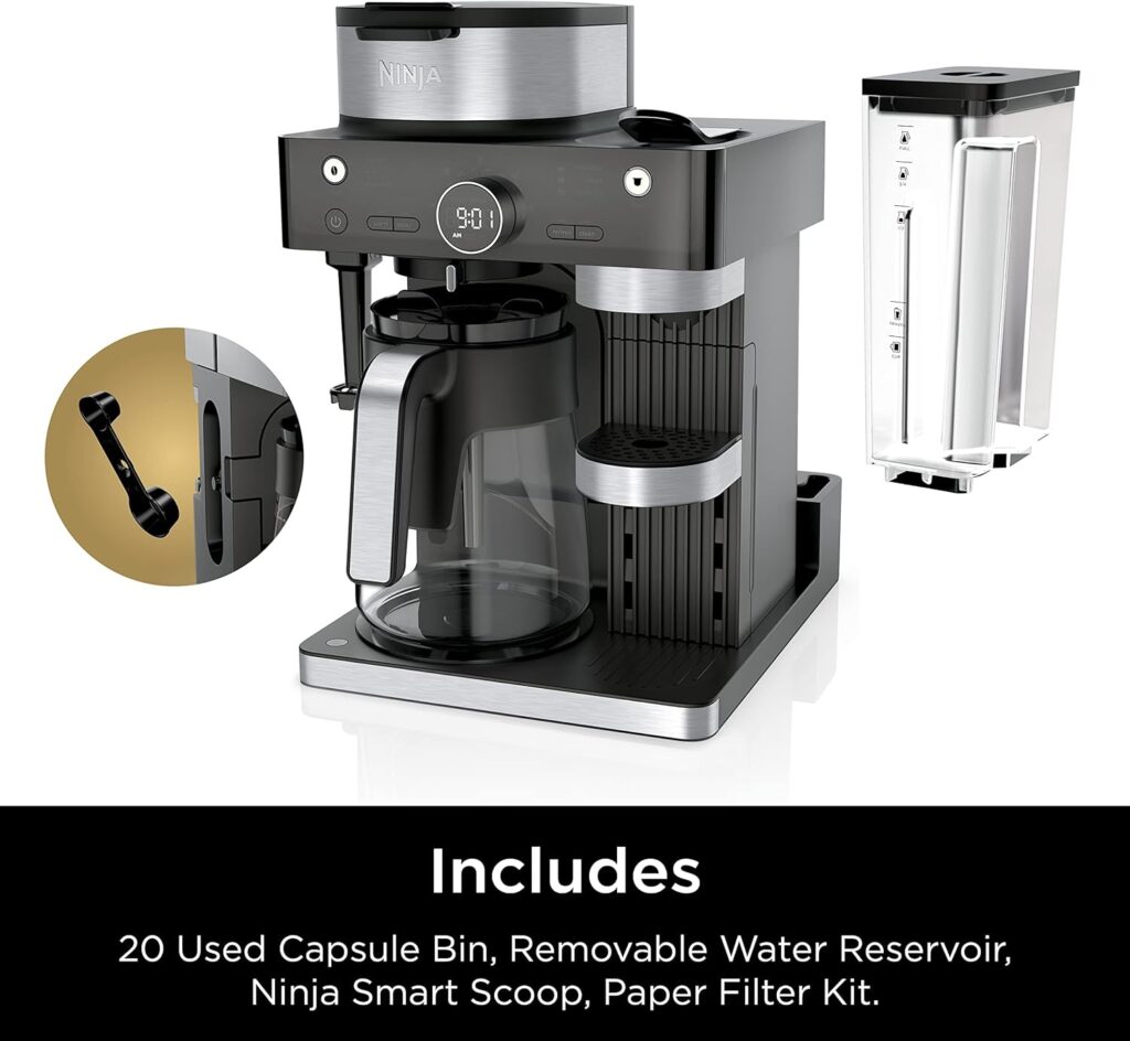 Ninja CFN601 Espresso Coffee Barista System, Single-Serve Coffee Nespresso Capsule Compatible, 12-Cup Carafe, Built-in Frother, Espresso, Cappuccino Latte Maker, Black Stainless Steel Ninja CFN601 Espresso Coffee Barista System, Single-Serve Coffee Nespresso Capsule Compatible, 12-Cup Carafe, Built-in Frother, Espresso, Cappuccino Latte Maker, Black Stainless Steel
