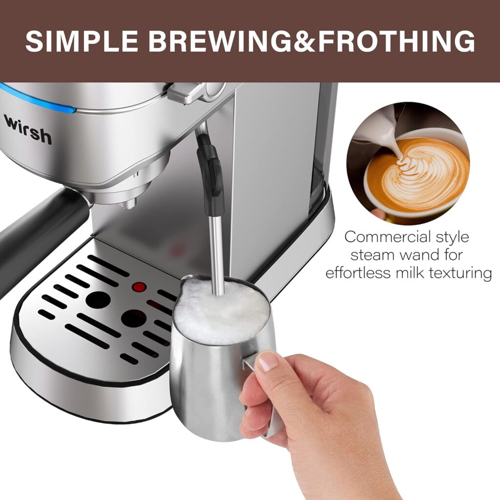 wirsh Espresso Machine,Espresso Maker with Commercial Steamer for Latte and Cappuccino,Expresso Coffee Machine with 42 oz Removable Water Tank,Stainless Steel (Home Barista) wirsh Espresso Machine,Espresso Maker with Commercial Steamer for Latte and Cappuccino,Expresso Coffee Machine with 42 oz Removable Water Tank,Stainless Steel (Home Barista)
