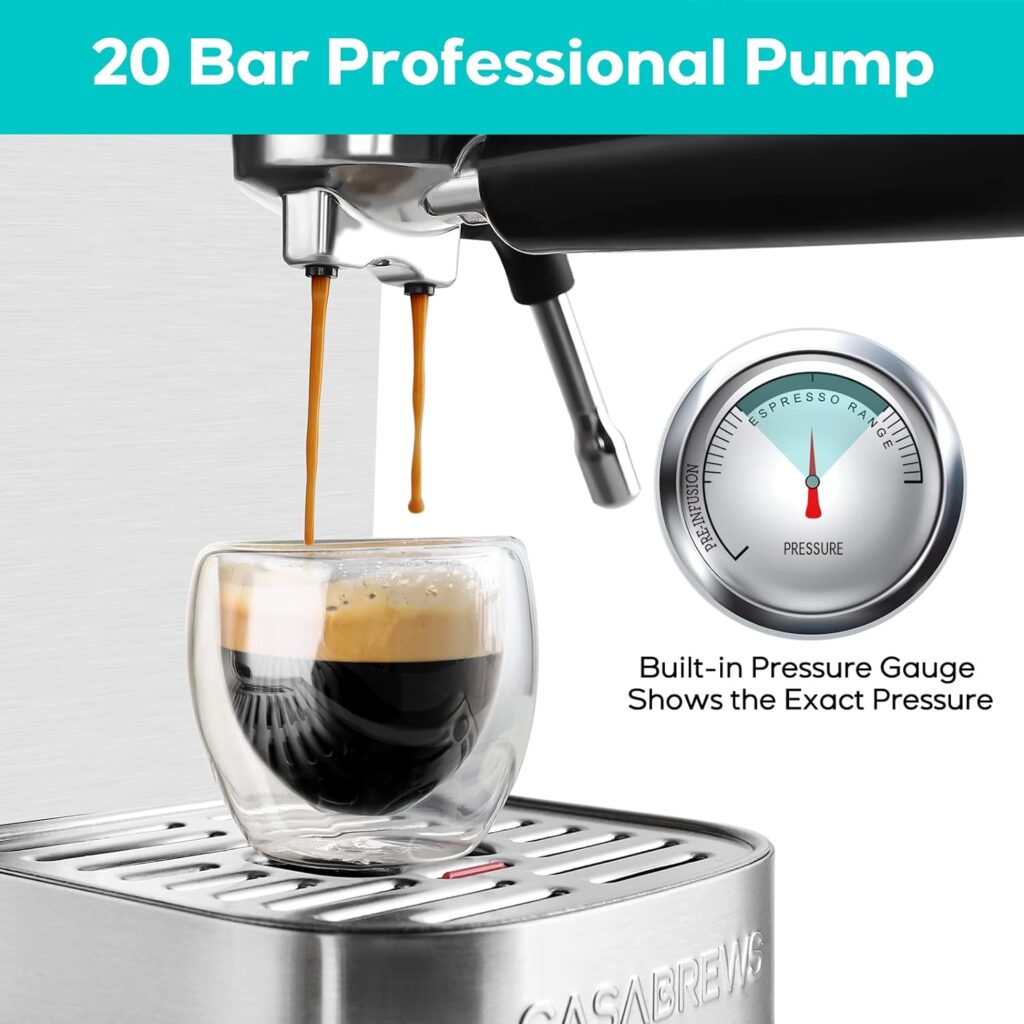 CASABREWS Espresso Machine 20 Bar, Professional Coffee Maker With Steam Milk Frother, Stainless Steel Coffee Machine with Removable Water Tank for Cappuccino, Latte, Gift for Men Women CASABREWS Espresso Machine 20 Bar, Professional Coffee Maker With Steam Milk Frother, Stainless Steel Coffee Machine with Removable Water Tank for Cappuccino, Latte, Gift for Men Women