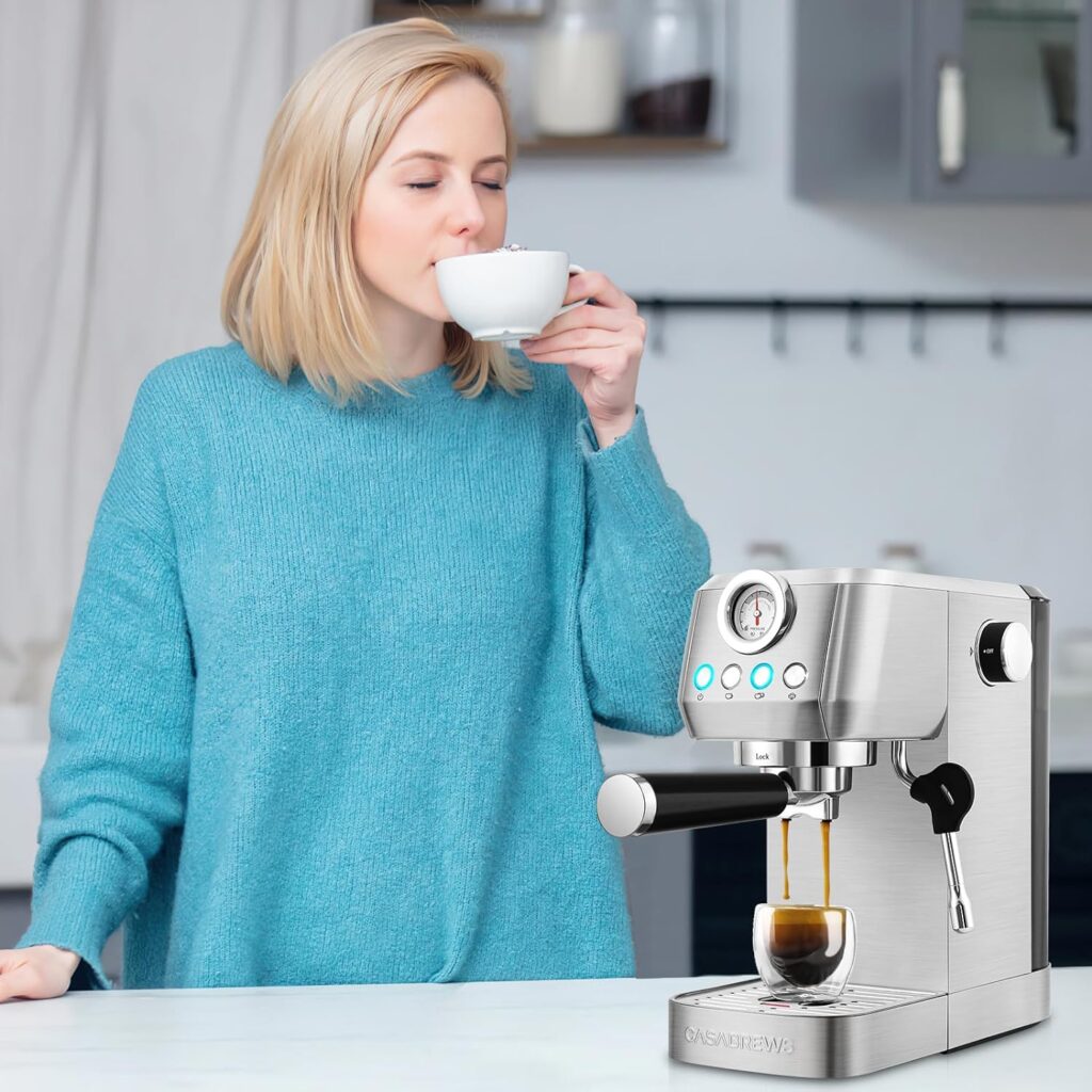 CASABREWS Espresso Machine 20 Bar, Professional Coffee Maker With Steam Milk Frother, Stainless Steel Coffee Machine with Removable Water Tank for Cappuccino, Latte, Gift for Men Women CASABREWS Espresso Machine 20 Bar, Professional Coffee Maker With Steam Milk Frother, Stainless Steel Coffee Machine with Removable Water Tank for Cappuccino, Latte, Gift for Men Women