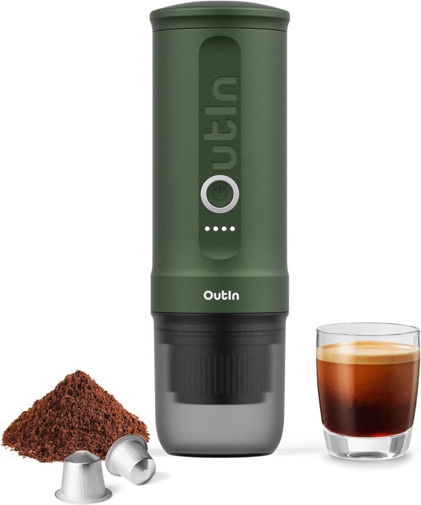 Outin Nano Portable Electric Espresso Machine with 3-4 Min Self-Heating, 20 Bar Mini Small 12V 24V Car Coffee Maker, Compatible with NS Capsule  Ground Coffee for Camping, Travel, RV, Hiking, Office
