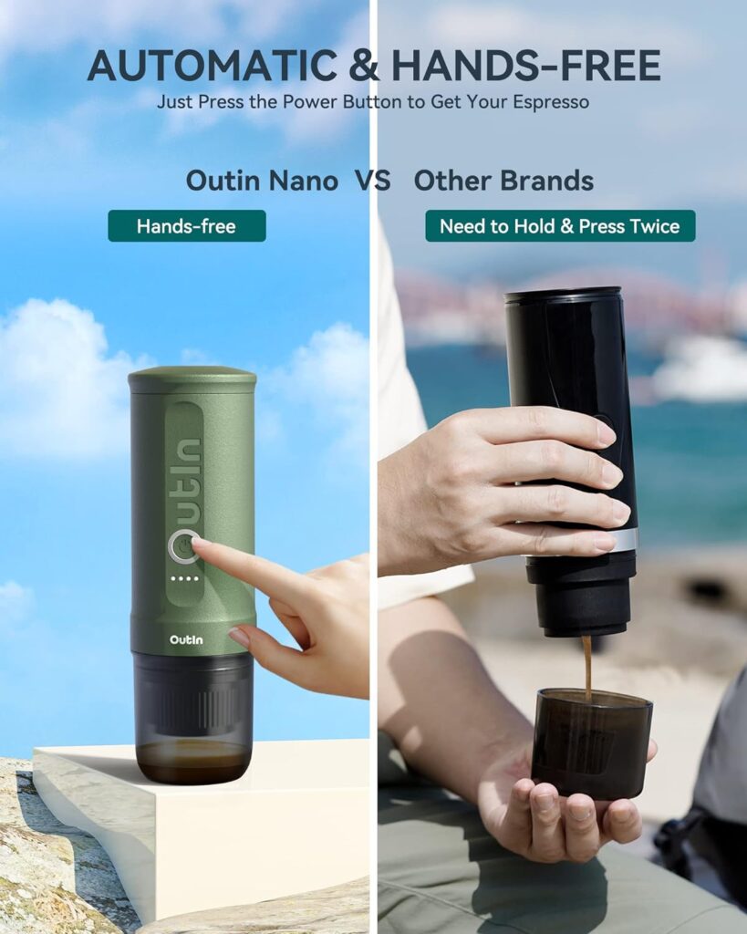 Outin Nano Portable Electric Espresso Machine with 3-4 Min Self-Heating, 20 Bar Mini Small 12V 24V Car Coffee Maker, Compatible with NS Capsule  Ground Coffee for Camping, Travel, RV, Hiking, Office