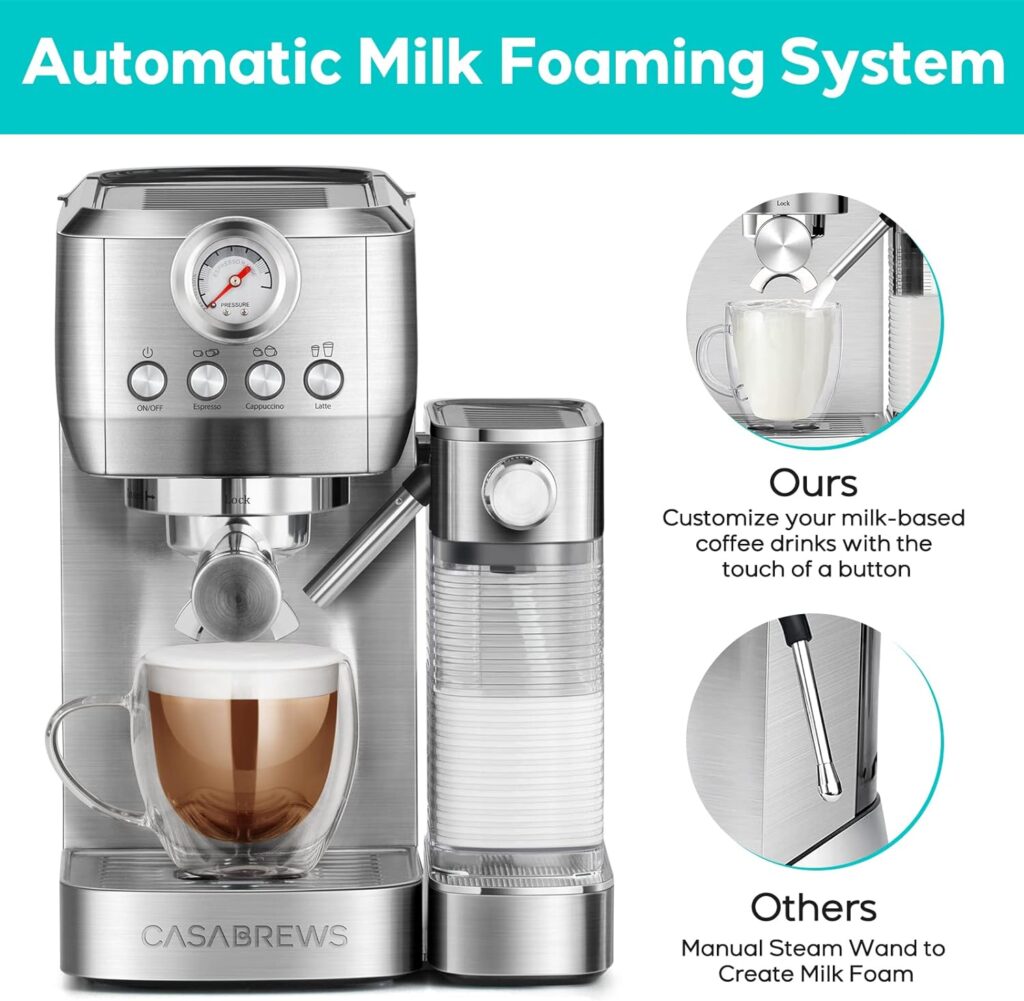 CASABREWS Espresso Machine 20 Bar, Compact Cappuccino Machine with Automatic Milk Frother, Stainless Steel Espresso Maker With 49 oz Removable Water Tank for Latte, Gift for Coffee Lover CASABREWS Espresso Machine 20 Bar, Compact Cappuccino Machine with Automatic Milk Frother, Stainless Steel Espresso Maker With 49 oz Removable Water Tank for Latte, Gift for Coffee Lover