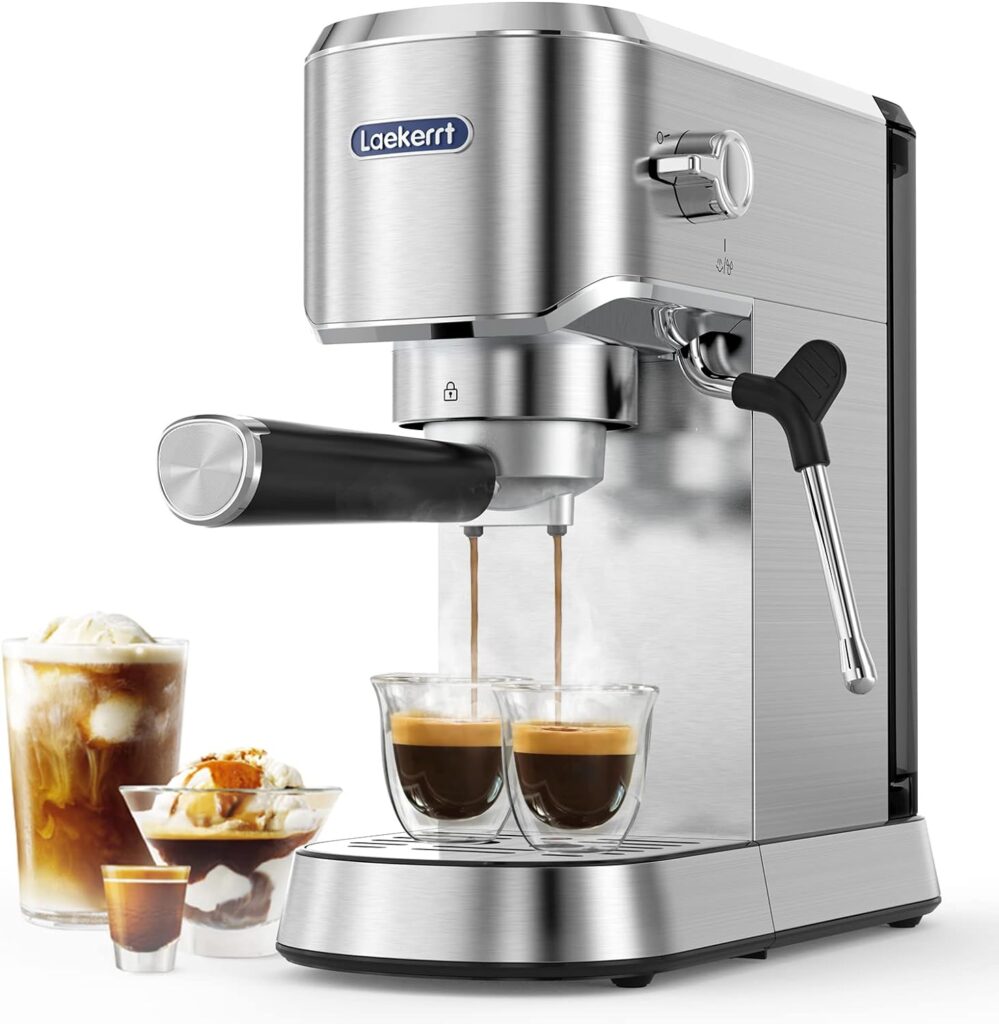 Laekerrt Espresso Machine 20 Bar Espresso Maker CMEP02 with Milk Frother Steamer, Home Expresso Coffee Machine for Cappuccino and Latte (Silver, Stainless Steel) Gift for Men, Coffee Lovers, 1350W Laekerrt Espresso Machine 20 Bar Espresso Maker CMEP02 with Milk Frother Steamer, Home Expresso Coffee Machine for Cappuccino and Latte (Silver, Stainless Steel) Gift for Men, Coffee Lovers, 1350W