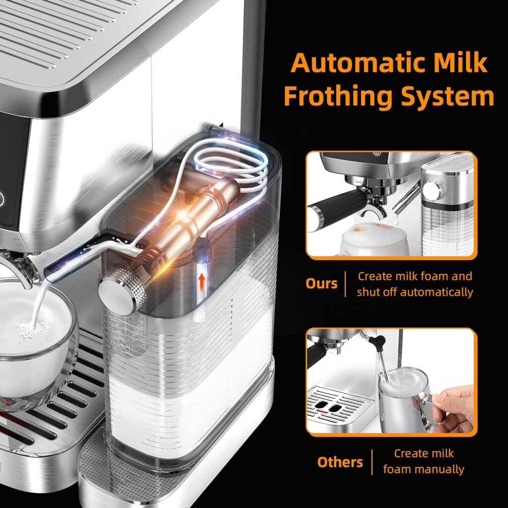 MAttinata Cappuccino Machine and Espresso Maker, 20 Bar Latte Maker and Espresso Machine for Home with Automatic Milk Frothing System Stainless Steel Style Gifts, Valentines Day Gifts for Him/Her MAttinata Cappuccino Machine and Espresso Maker, 20 Bar Latte Maker and Espresso Machine for Home with Automatic Milk Frothing System Stainless Steel Style Gifts, Valentines Day Gifts for Him/Her
