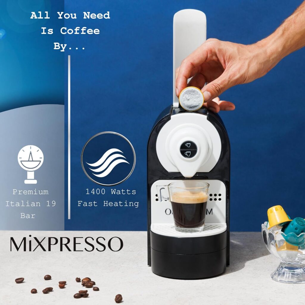 Mixpresso Espresso Machine for Nespresso Compatible Capsule, Single Serve Coffee Maker Programmable for Espresso Pods, Premium Italian 19 Bar High Pressure Pump 27oz 1400w Blue Coffee Maker Mixpresso Espresso Machine for Nespresso Compatible Capsule, Single Serve Coffee Maker Programmable for Espresso Pods, Premium Italian 19 Bar High Pressure Pump 27oz 1400w Blue Coffee Maker