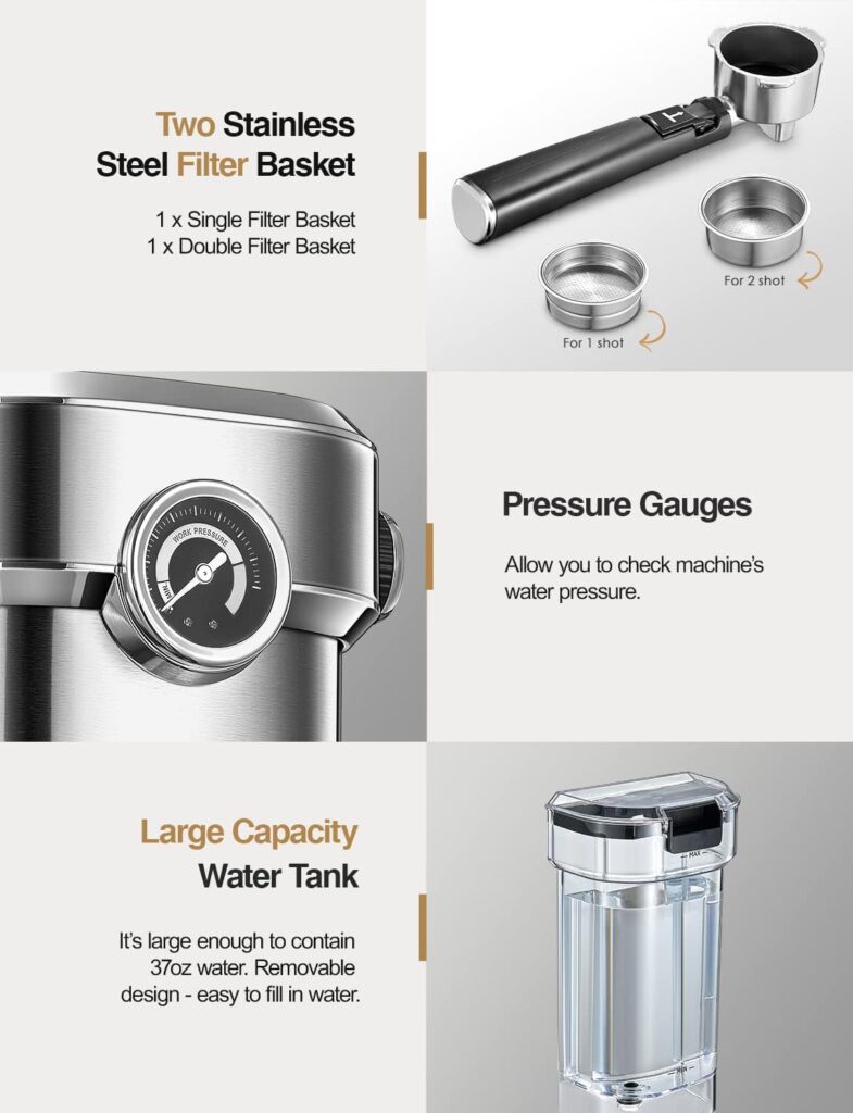 Yabano Espresso Machine, 15 Bar Fast Heating Espresso Coffee machine with Milk Frother Wand for Cappuccino, Large Water Tank, 1350W Automatic Espresso Latte Maker for Home Yabano Espresso Machine, 15 Bar Fast Heating Espresso Coffee machine with Milk Frother Wand for Cappuccino, Large Water Tank, 1350W Automatic Espresso Latte Maker for Home