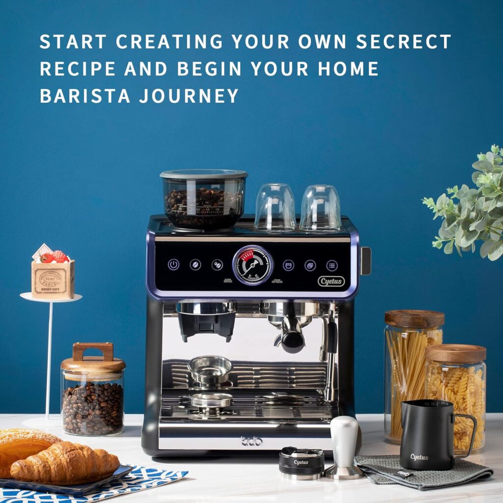 CYETUS All in One Espresso Machine for Home Barista CYK7601, Coffee Grinder, Milk Steam Frother Wand, for Espresso, Cappuccino and Latte, Black CYETUS All in One Espresso Machine for Home Barista CYK7601, Coffee Grinder, Milk Steam Frother Wand, for Espresso, Cappuccino and Latte, Black
