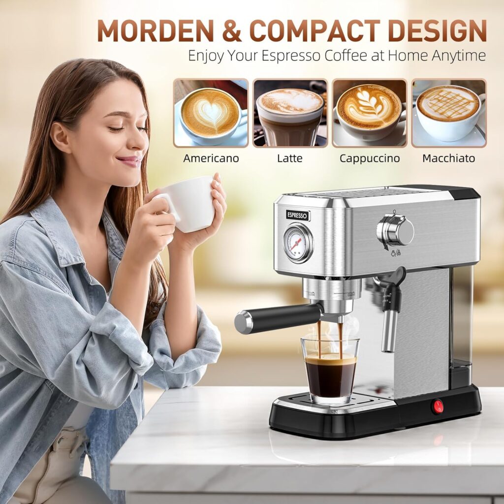 Espresso Machine 20 Bar, Professional Espresso Maker with Milk Frother Steam Wand for Latte and Cappuccino, Compact Stainless Steel Espresso Coffee Machine with 40oz Removable Water Tank for Home Espresso Machine 20 Bar, Professional Espresso Maker with Milk Frother Steam Wand for Latte and Cappuccino, Compact Stainless Steel Espresso Coffee Machine with 40oz Removable Water Tank for Home