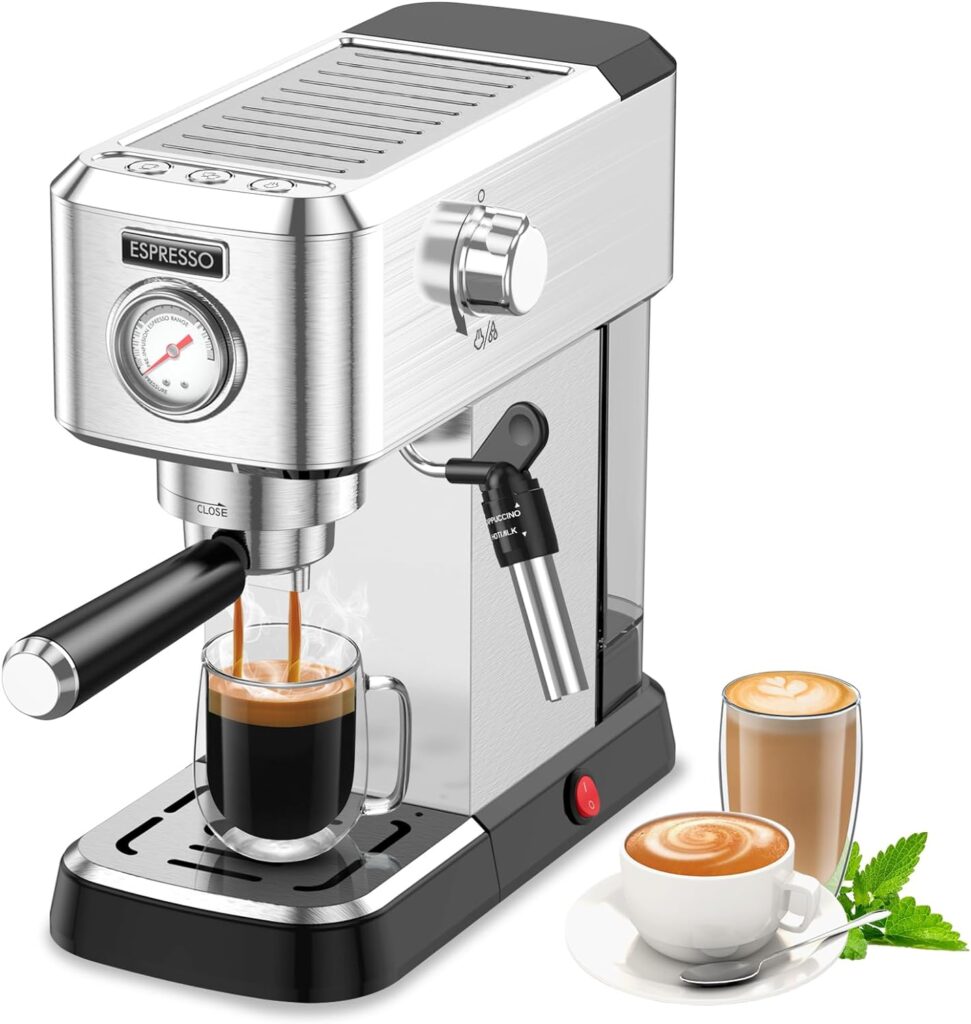 Espresso Machine 20 Bar, Professional Espresso Maker with Milk Frother Steam Wand for Latte and Cappuccino, Compact Stainless Steel Espresso Coffee Machine with 40oz Removable Water Tank for Home Espresso Machine 20 Bar, Professional Espresso Maker with Milk Frother Steam Wand for Latte and Cappuccino, Compact Stainless Steel Espresso Coffee Machine with 40oz Removable Water Tank for Home