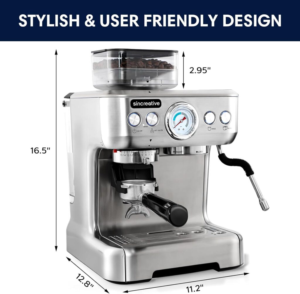 Espresso Machine with Grinder and Milk Frother, 20 Bar Semi Automatic Espresso Coffee Machine Latte and Cappuccino Coffee Maker All in One Espresso Machine for Home Barista, Brushed Stainless Steel Espresso Machine with Grinder and Milk Frother, 20 Bar Semi Automatic Espresso Coffee Machine Latte and Cappuccino Coffee Maker All in One Espresso Machine for Home Barista, Brushed Stainless Steel