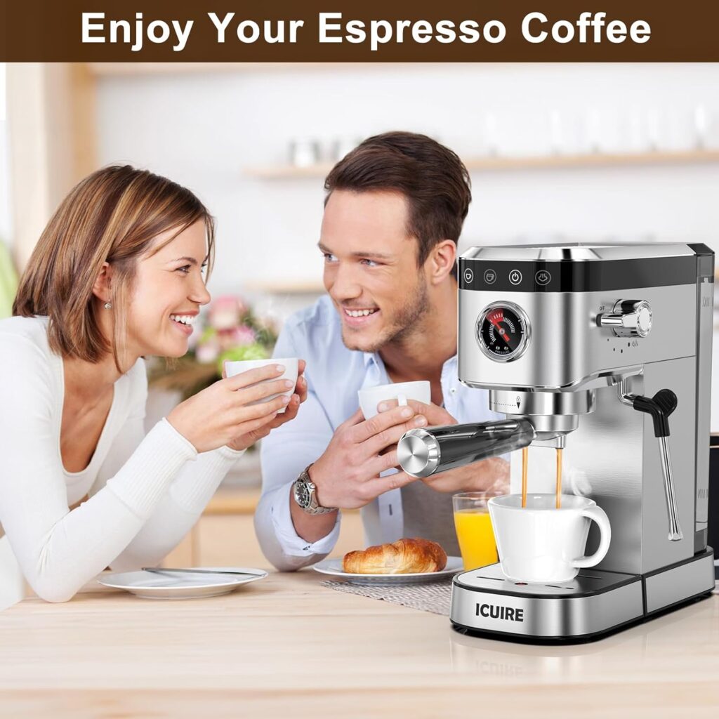 ICUIRE Espresso Machine, 20 Bar Compact Steam Espresso Coffee Machine with Milk Frother, Digital Touch Panel, 37 Oz Removable Water Tank for Espresso Make ICUIRE Espresso Machine, 20 Bar Compact Steam Espresso Coffee Machine with Milk Frother, Digital Touch Panel, 37 Oz Removable Water Tank for Espresso Make