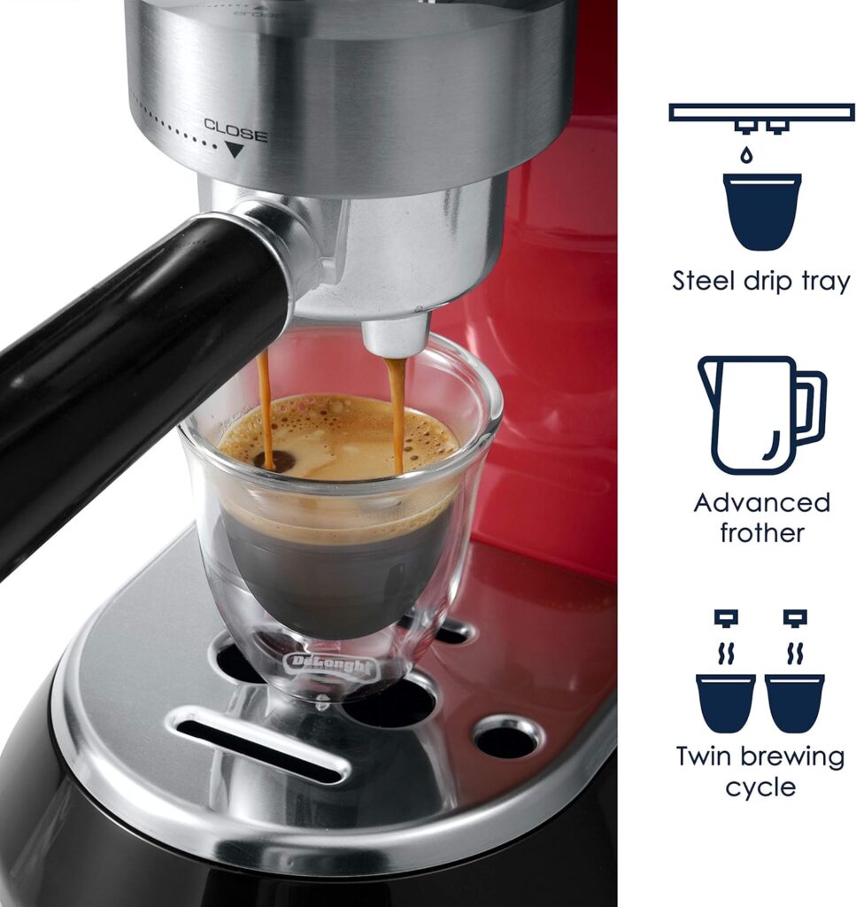 DeLonghi Dedica EC680M, Espresso Machine, Coffee and Cappucino Maker with Milk Frother, Metal / Stainless, Compact Design 6 in Wide, Fit Mug Up to 5 in DeLonghi Dedica EC680M, Espresso Machine, Coffee and Cappucino Maker with Milk Frother, Metal / Stainless, Compact Design 6 in Wide, Fit Mug Up to 5 in